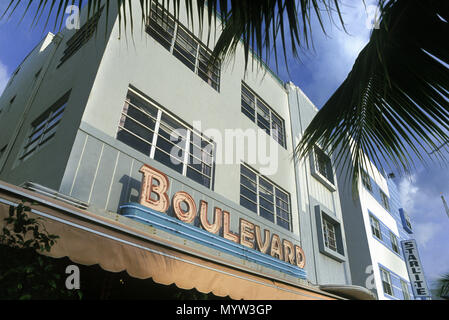 Storico 1992 BOULEVARD HOTEL Ocean Drive e South Beach Art Deco District MIAMI BEACH FLORIDA USA Foto Stock
