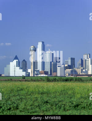 1992 Centro storico SKYLINE TRINITY RIVER GREENBELT Park Dallas Texas USA Foto Stock