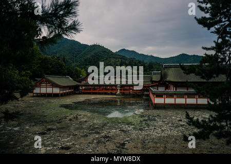 Santuario di Itsukushima a bassa marea Foto Stock