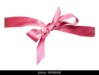 Un isolato tessuto Pink Ribbon Bow su sfondo bianco Foto Stock