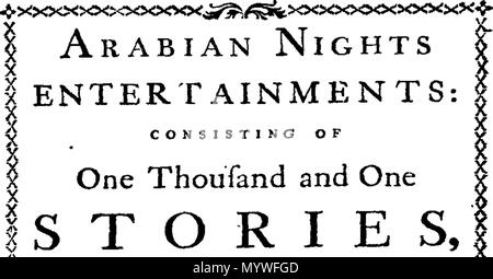 . Inglese: Fleuron dal libro: Arabian Nights entertainments: consistente in mille e una storie, raccontata dai Sultaness delle Indie, per deviare il sultano dall'esecuzione di una sanguinosa voto aveva fatto sposare una donna ogni giorno e avere il suo tagliare la mattina successiva per vendicare se stesso per le infedeltà del suo primo Sultaness, &c. Contenente un meglio conto del Costume e della religione dei popoli orientali, vale a dire il Tartari, i Persiani e indiani, che è quello di essere incontrato in qualsiasi autore finora pubblicati. Tradotto in francese dal Arabian mss. da M. Galland della Royal Academy Foto Stock