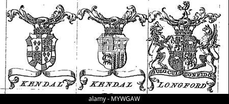 . Inglese: Fleuron dal libro: bracci della nobiltà irlandese. Con i sostenitori, creste, Motto, e le tabelle di date alla famiglia onori, viz Origine, cavalieri, Baronets, giarrettiere, Peerage &c. Da Giovanni Millan libraio. 379 braccia della nobiltà irlandese Fleuron T114377-6 Foto Stock