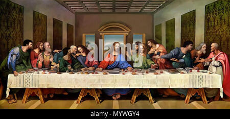 . Inglese: L'Ultima Cena ripristinato - Leonardo Da Vinci . L Ultima Cena . Dal 1495 fino al 1498 380 Arte-100 Foto Stock