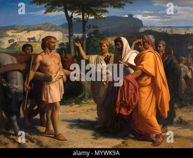 . Français : Cincinnatus recevant Les ambassadeurs de Roma . 1843. Alexandre Cabanel (1823-1889) nomi alternativi Alexander Cabanel Descrizione pittore francese e docente universitario Data di nascita e morte 28 Settembre 1823 23 gennaio 1889 Luogo di nascita e morte Montpellier Parigi periodo di lavoro tra circa 1845 e circa 1887 sede di lavoro Parigi competente controllo : Q310437 VIAF: 34728607 ISNI: 0000 0000 6661 7370 ULAN: 500004789 LCCN: nr90008003 WGA: CABANEL, Alexandre WorldCat 278 Alexandre Cabanel - Cincinnatus Ricezione di deputati del Senato Foto Stock