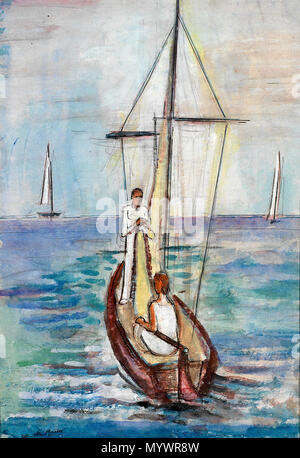 . Segelboot auf dem Bodensee. Mischtechnik. 39,5 x 27 cm. von Helmuth Macke (einem Vetter von August Macke), 1934 . 1934 45 Helmuth Macke Segelboot auf dem Bodensee 1934 Foto Stock