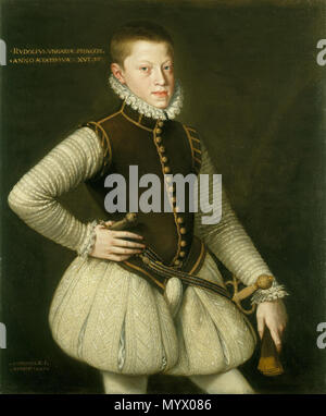 . Arciduca Rudolf, il più tardi Rudolf II, Imperatore del Sacro Romano Impero indossa flessibile di zucca (pluderhose) con un codpiece. . 1567 374 Archdukerudolf Foto Stock