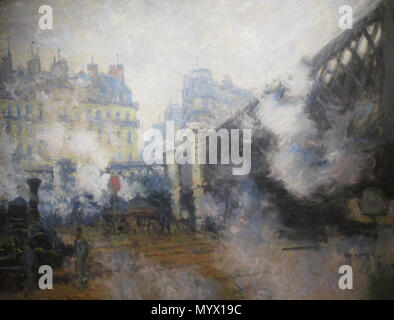 . Français : Le Pont de l'Europe près de la Gare Saint-Lazare . Pont de l'Europe, gare Saint-Lazare . 1877 22 Claude Monet, 1877, Pont de l'Europe (ritagliate) Foto Stock