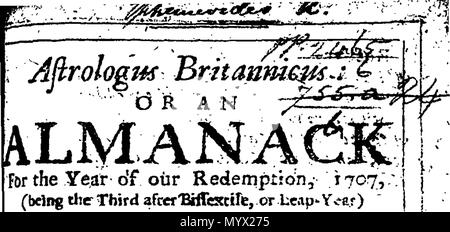 . Inglese: Fleuron dal libro: Astrologus Britannicus: o un almanack per l anno della nostra redenzione, 1707, ... Da Richard Gibson, ... 383 Astrologus Britannicus- o un almanack per l anno della nostra redenzione, 1707, - da Richard Gibson, - Fleuron T059930-1 Foto Stock