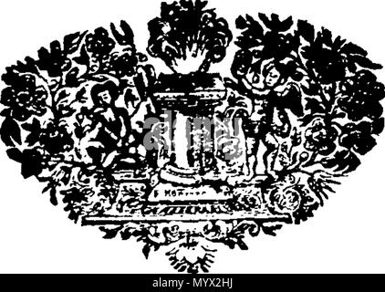 . Inglese: Fleuron dal libro: Astronomia dei satelliti della Terra, Giove e Saturno: fondata su Sir Isaac Newton la teoria della satellitari della Terra. La teoria di spiegare'd, e reso facile il più cattivo di capacità, nel calcolare il vero luogo della luna: e liberati dagli errori stampato in detta teoria, dal dottor Gregory, il Dott. Harris e molti altri autori per il quale ora il luogo della luna e le eclissi dei luminari, si trovano ad un grande rigore. Anche le nuove tabelle dei movimenti dei satelliti di Giove e Saturno, (fondata su osservazioni del sig. Flamsteed, il sig. Foto Stock