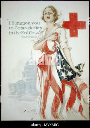 Posso convocare la solidarietà nella Croce Rossa - Woodrow Wilson - Harrison Fisher 1918 ; litografica americano Co. N.Y. Foto Stock