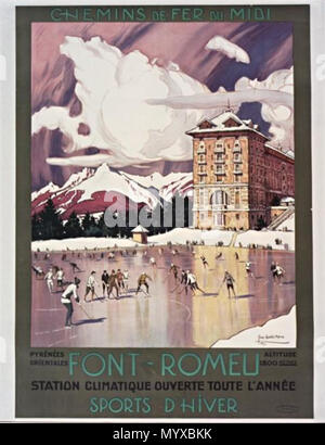 . Inglese: Poster Font-Romeu delle ex compagnie des chemins de fer du Midi (Francia). . 1927. Tony Georges Roux (1894-1928) Descrizione pittore francese e illustrator Data di nascita e morte 3 Luglio 1894 17 Settembre 1928 Luogo di nascita e morte Fontenay-sous-Bois Paris competente controllo : Q26250479 RKD:?321562 7 Affiche CM Font-Romeu 1927 Foto Stock