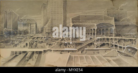 . Vista in sezione che mostra il traffico attrezzature presso il Ponte di Brooklyn in connessione con la proposta di Manhattan terminale ... tra il 1910 e il 1914 17 Brooklyn Museum - Vista in sezione che mostra il traffico attrezzature presso il Ponte di Brooklyn - Harry M. Pettit Foto Stock