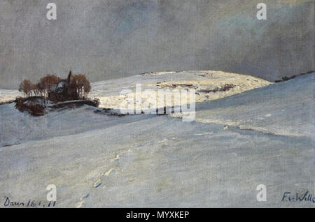 . Deutsch: Winterlandschaft bei Daun. Blick vom Lützelbacher Kopf auf die Kapelle und die Mulde des Weinfelder Maars. Öl auf Leinwand, 40,5 x 58,5 cm . 16 Gennaio 1911 36 Fritz von Wille 0019 Foto Stock