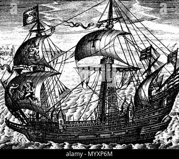 . Inglese: La Ark Royal (1587), di Claes Janszoon Visscher (Claes Jansz Visscher), (1587-1652) del galeone "arca Raleigh' è stato costruito a Deptford per Sir Walter Raleigh in 1587. Il seguente anno ha commissionato nella Royal Navy e ri-denominato "Ark Royal'. Lei era il Signore Alto Ammiraglio di punta contro la Armada spagnola nel 1588. Il recipiente è stato 100 piedi lungo sulla chiglia, aveva un fascio di 37 piedi e portato a 44 pistole. Fonte: National Maritime Museum di Londra . Il 5 settembre 2007 (originale data di caricamento). L'originale uploader era Camptown a Wikipedia in inglese 4 Ark-Royal-1587 Foto Stock