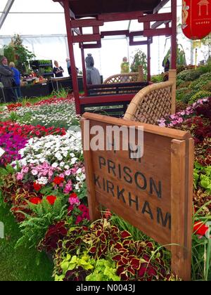 Merseyside, Regno Unito, 20 agosto 2015. Annuale di Southport Flower Show 20 agosto 2015. I cinesi evento a tema ritratti perfettamente per i detenuti di H.M. Prigione KIRKHAM. Tutti i fiori & puntelli sono state cresciute & made in carcere. Credito: Cernan Elias / StockimoNews/Alamy Live News Foto Stock