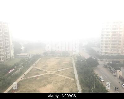 Sarswati Kunj II, Wazirabad, settore 52, Gurugram, Haryana, India. 30 Novembre, 2016. Prima nebbioso giorno della stagione invernale in nord India (Nuova Delhi) area Credito: Mayank Yadav/StockimoNews/Alamy Live News Foto Stock