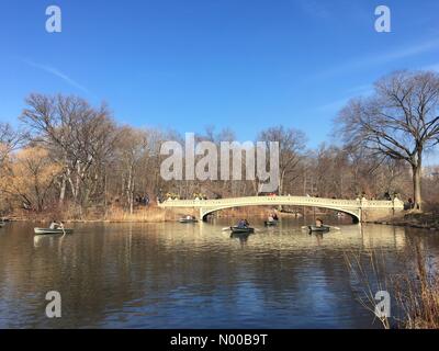 New York, Stati Uniti d'America. Il 23 febbraio, 2017. Gite in barca sul lago al Central Park di New York durante unseasonably caldo in febbraio. Credito: BumbyPix/StockimoNews/Alamy Live News Foto Stock