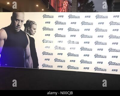 Piegate St, Moore Park NSW, Australia. Xi Apr, 2017. Parete di foto si vede la configurazione per la sorte del Furioso black carpet evento al Hoyt's Entertainment trimestre a Sydney in Australia Credit: mjmediabox/StockimoNews/Alamy Live News Foto Stock