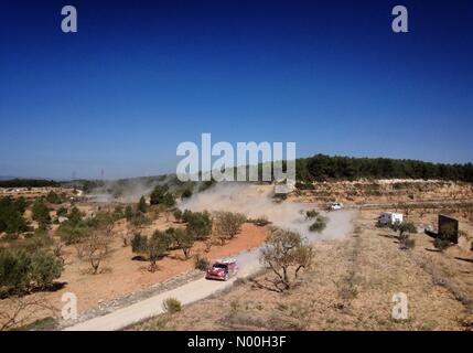 SPORT: WRC RallyRACC Catalunya / Rally de España 2017. Stage speciale SS3 - Terra Alta 1, Simone Tempestini / Giovanni Bernacchini nel loro Citroën DS3 R5 rally car, Catalogna, Spagna. 06/10/2017 Foto Stock