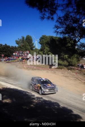 SPORT: WRC RallyRACC Catalunya/Rally de España 2017. Stage speciale SS6- Terra Alta 2, Sébastien Ogier e Julien Ingrassia nella loro Ford Fiesta WRC rally car, Catalogna, Spagna. 06/10/2017 Foto Stock