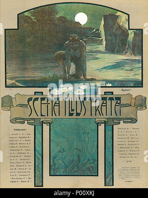 . Inglese: Titolo pagina dalla scena illustrata, Italiano periodico pubblicato a Firenze. 91 Scena illustrata Andreini - Fauno &AMP; Luna Foto Stock