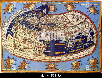 . Inglese: la mappa del mondo da Leinhart Holle's 1482 edizione di Nicolaus Germano di modifiche per Jacobus Angelus's 1406 traduzione latina di Maximus Planudes del ritardo del XIII secolo ritrovato manoscritti greci di Tolomeo 2nd-secolo di geografia. . 1482. Tolomeo Jacobus Angelus, traduttore 1 1482 Cosmographia Germano Foto Stock