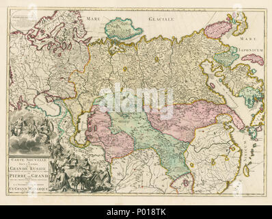 . Inglese: una nuova mappa di tutto l'Impero della Grande Russia nel suo stato alla morte di Pietro il Grande Français : Carte Nouvelle de Tout l'Empire de la Grande Russie dans l'Estat ou Il s'est Trouvé à la Mort de Pierre le Grand, dressée sur des osservazioni toutes nouvelles et dediée à l'immortelle memoire de ce Grand Monarque, avec privilege, à Amsterdam. . Data sconosciuta. Sconosciuto 1 Grand Russie Foto Stock