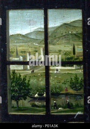 San Girolamo nel suo studio . San Girolamo nel suo studio . circa 1475 370 Antonello da Messina - Fensterblick 1 Foto Stock