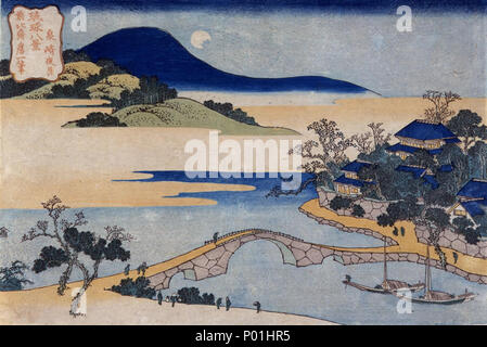 . Inglese: night Moon a Izumisaki da otto viste delle isole Ryūkyū, da Hokusai, Urasoe Art Museum, Urasoe, Okinawa, in Giappone 琉球八景 泉崎夜月 . circa 1832. Hokusai (1760-1849) 8 otto viste delle isole Ryukyu da Hokusai (Urasoe Museo d'Arte) - night Moon a Izumisaki Foto Stock