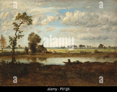 Théodore Rousseau, paesaggio con Boatman, francese, 1812 - 1867, c. 1860, olio su legno, dono di R. Orazio Gallatin 14 Paesaggio con barcaiolo A31875 Foto Stock