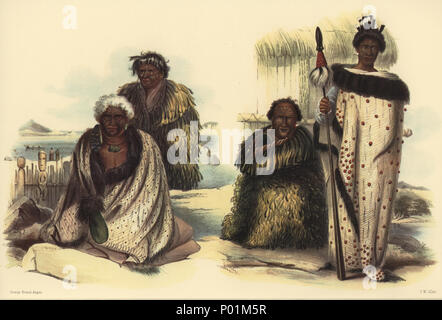 . Inglese: TE HEUHEU & HIWIKAU, Taupo. TE KAWAW e sua nipote, ORAKAI. [Immagine di pagina 127] TE KAWAW e sua nipote, TE HEUHEU e HIWIKAU. TE KAWAW è il principale capo dell'NGA ti whatua tribù, che risiedono nelle vicinanze di Auckland, la capitale della Nuova Zelanda. Te Kawaw è generalmente a Orakai, un piccolo insediamento circa quattro miglia dalla capitale, dove egli ha grandi piantagioni di patate. Il ritratto di accompagnamento di questo ben noto capo era dipinta a Orakai, insieme con quella di suo nipote, Tamahiki, o te Rewiti. Te Kawaw è rappresentato seduto per terra davanti a un capannone, vestito ho Foto Stock