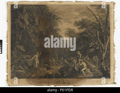 . Inglese: 'Saint John predicare nel deserto' 'Saint John predicare nel deserto" di Richard Earlom dopo Salvator Rosa. Puntata dal Nuovo Testamento mostra San Giovanni Battista vestito di stracci nel predicare il pentimento per una folla di uomini dal fiume Giordano. San Giovanni Apostolo predicare nel deserto . Il 2 maggio 1768. John Boydell; John Browne; Richard Earlom; dopo Salvator Rosa 6 'Saint John predicare nel deserto' RMG PY6133 Foto Stock