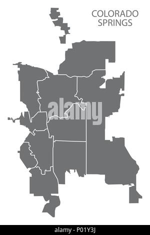 Colorado Springs CO mappa della città con i quartieri grigio illustrazione forma silhouette Illustrazione Vettoriale