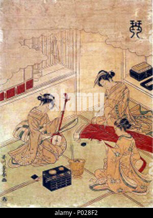 . Inglese: uno dei quattro stampe di Utagawa Toyoharu dei cinesi quattro arti: Riproduzione del shamisen . circa 1770s. Utagawa Toyoharu 25 Utagawa Toyoharu - quattro arti - Shamisen Foto Stock