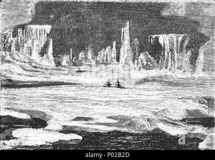 . Inglese: una illustrazione da Jules Verne del romanzo 'Viaggi e avventure del capitano Hatteras', parte I: 'l'inglese presso il Polo Nord' disegnata da Édouard Riou e/o Henri de Montaut. Polski: Ilustracja powieści Juliusza Verne"a 'Podróże ho przygody kapitana Hatterasa', części I: "Anglicy na Północnym Biegunie' autorstwa Édouarda Riou i/lub Henri de Montauta. Français : Jules Verne: "Voyages et aventures du Capitaine Hatteras - Les Anglais au Pôle Nord' Édouard Riou et Henri de Montaut. Questo file è stato caricato con Commonist. . Il 26 novembre 1866. Édouard Riou (1833-1900) alternati Foto Stock