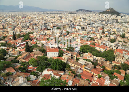 Antenna vista superiore su Atene da Acropolis Foto Stock