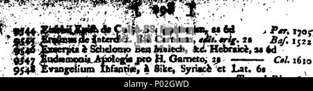 . Inglese: Fleuron dal libro: un catalogo di rara, splendida, e libri di pregio, in ogni ramo della letteratura educato; comprese le intere librerie del Rev. Harvey Spragg, ... anche del Rev. Henry Putman, ... La vendita inizierà nel febbraio 19, 1798, da Giovanni Bianco, ... 31 Un catalogo di rara, splendida, e libri di pregio, in ogni ramo della letteratura educato; comprese le intere librerie di Rev Fleuron T061374-4 Foto Stock