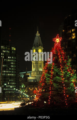 1992 STORICO ALBERO DI NATALE LUCI CITY HALL di Filadelfia in Pennsylvania USA Foto Stock