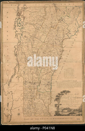 74 UNA CORRETTA mappa dello stato del Vermont - che esibisce la contea e linee extraurbane, fiumi, laghi, stagni, montagne, meetinghouses, mulini, strade pubbliche, ecc. LOC 2011589152 Foto Stock