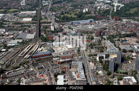 Vista aerea di Stockport centro città vicino a Manchester, Regno Unito Foto Stock