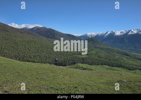 Trekking nel nord del deserto, Kanas Lake National Park, Xinjiang, Cina Foto Stock