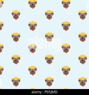 Vettore di Seamless pattern con pug. Illustrazione Vettoriale