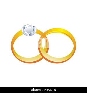 Coppia anelli d oro vettore 3D Graphic Logo Design Template Illustrazione Vettoriale