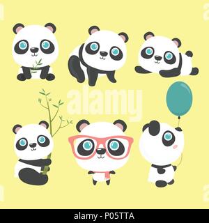 Grazioso panda set. Illustrazione Vettoriale