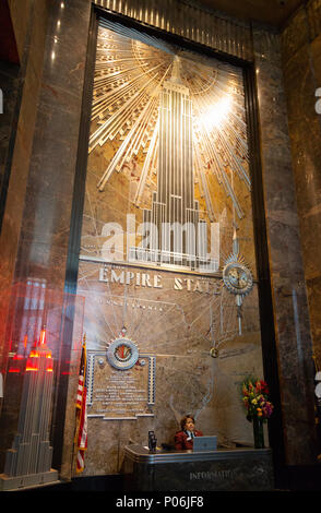 L'Empire State Building lobby, Empire State Building, Midtown, New York City USA Foto Stock