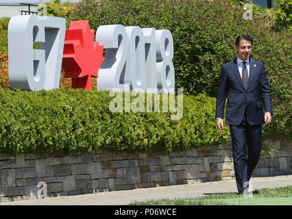 Quebec, Canada. 8 Giugno, 2018. Giuseppe Conte, primo ministro dell'Italia, arriva all'Hotel Fairmont Le Manoir in vista del vertice G7. Foto: Michael Kappeler/dpa Credito: dpa picture alliance/Alamy Live News Foto Stock