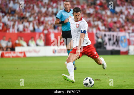 Poznan, Polonia. 8 Giugno, 2018. Calcio internazionale amichevole: Polonia v Cile 2:2. In Azione Robert Lewandowski © Piotr Dziurman/Alamy Live News Foto Stock