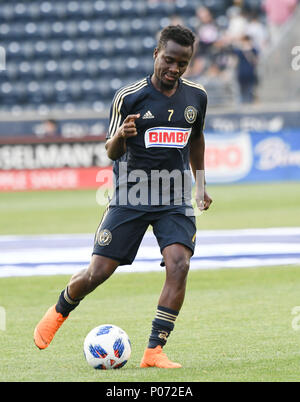 Chester, Pennsylvania, USA. 8 Giugno, 2018. DAVID ACCAM (7) pre match warm-up di Talen Energy Stadium di Chester in Pennsylvania Credito: Ricky Fitchett/ZUMA filo/Alamy Live News Foto Stock