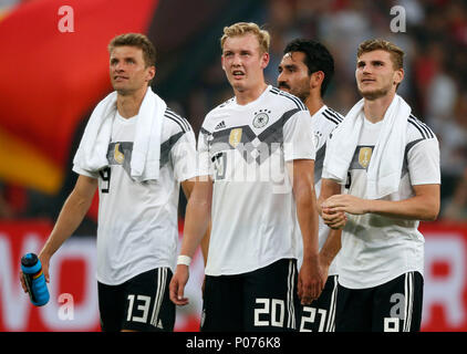 Leverkusen, Germania, 8 giugno 2018. Partita internazionale di calcio - amichevole Germania (GER) - Arabia Saudita (SAU ) 2-1 in Bay-Arena Stadium di Leverkusen su 08. Giugno 2018 Thomas MUELLER (GER),Julian BRANDT (GER) ,Ilkay GUENDOGAN (GER) e Timo WERNER (GER) -L2R- Photo : Norbert Schmidt, Duesseldorf Credito: norbert schmidt/Alamy Live News Foto Stock