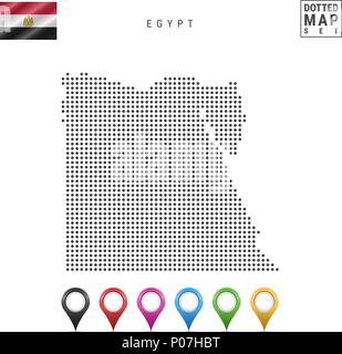 Vettore Mappa punteggiata di Egitto. Semplice silhouette dell'Egitto. La bandiera nazionale di Egitto. Insieme multicolore i marcatori mappa Illustrazione Vettoriale